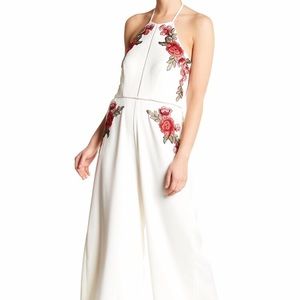 White jumpsuit floral embroidered